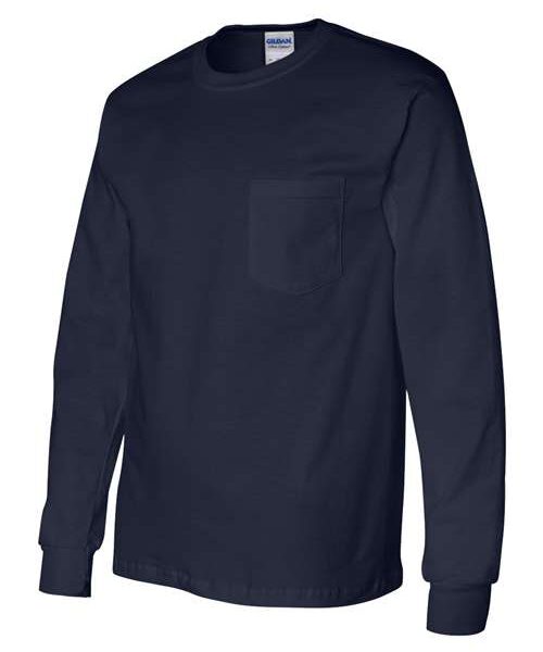 (8) long sleeve t shirt with pocket 100% cotton (s 5xl)